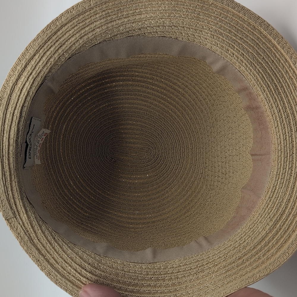 Expressions| Vintage Tan Straw Hat with Black Band - Picture 8 of 11